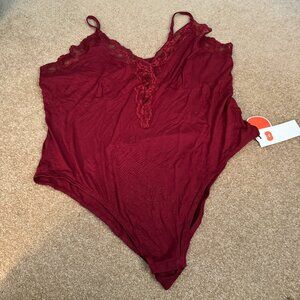 NWT Cider Curve knit lace trim bodysuit wine 3XL 24
